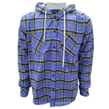 Men Flannel Checked Overshirt Retro Hooded Shirt